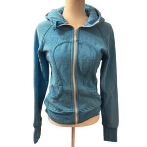 Lululemon Blue Stripe Scuba Hoodie Fitted Zip Up Yoga Jacket Thumbhole Size 6